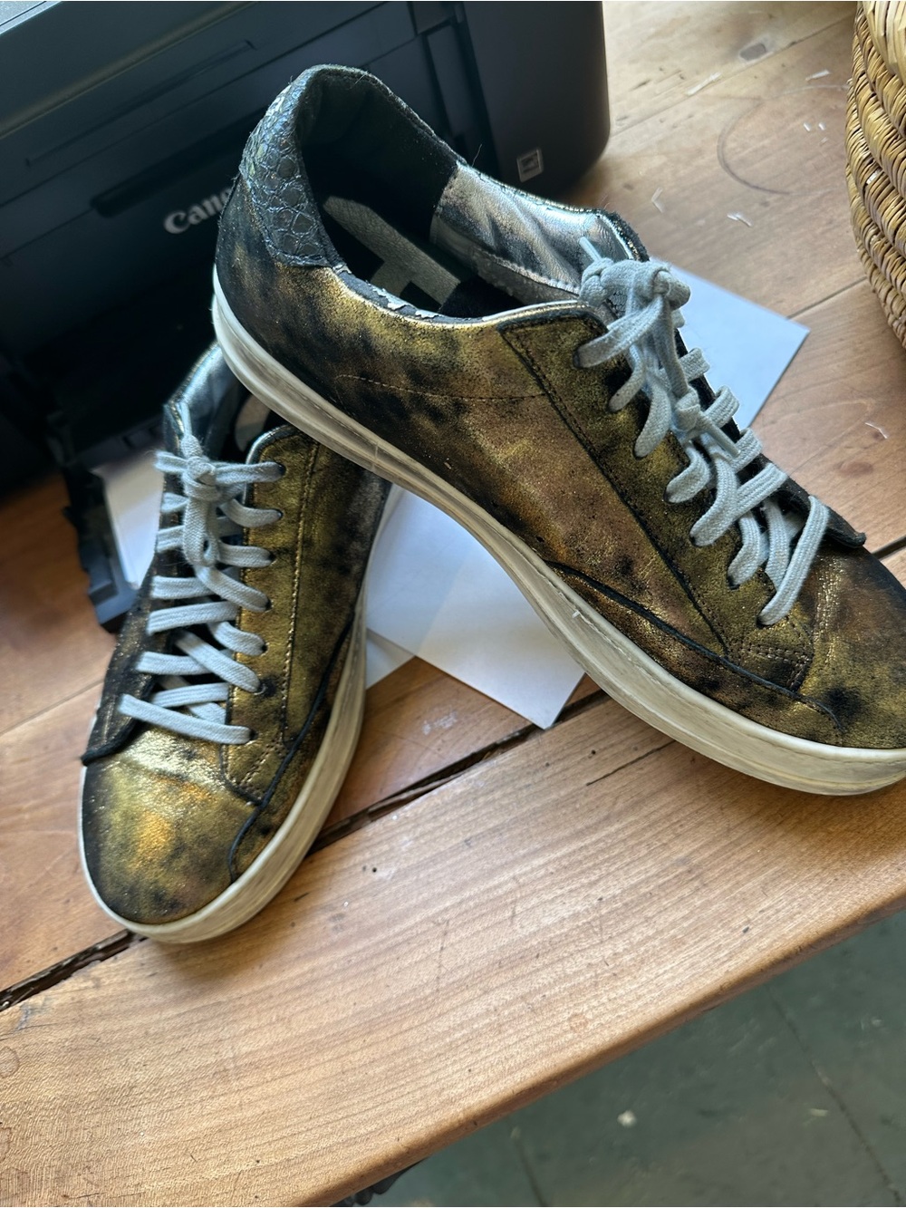 P448 Women’s Metallic Gold and Black Low-Top Sneakers